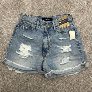 Aeropostale Denim Shorts Women's Size 00 High Rise Curvy‎ Mom Short Aero NEW